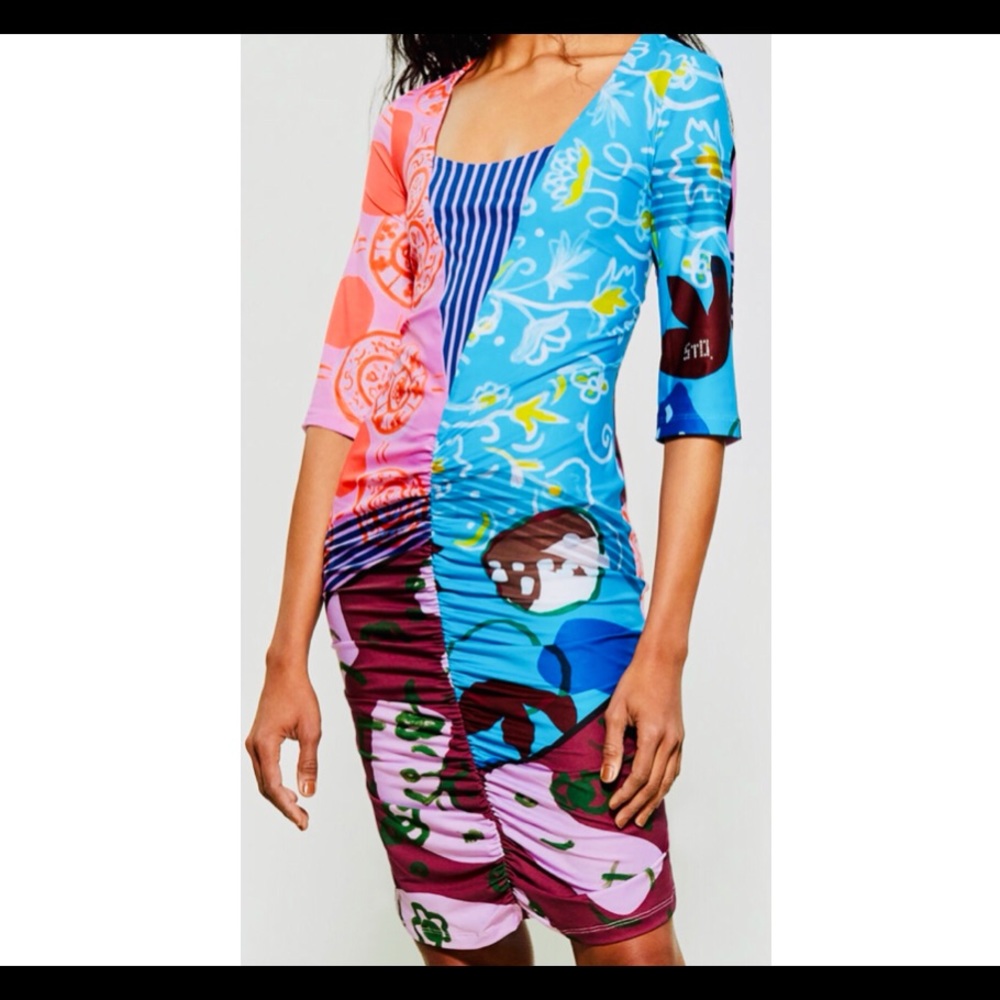 Save the Queen Multi Print Ruched Dress